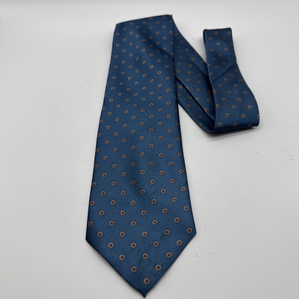 Italianissimo Blue Silk Medallion Tie Classic Geometric Pattern Italian Neck Tie